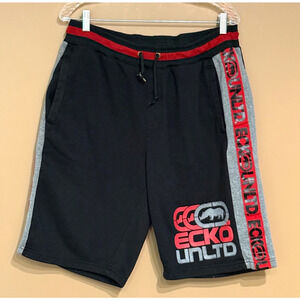 Ecko Unltd Shorts Mens Jorts Size XL Drawstring Black Gray Red Logo